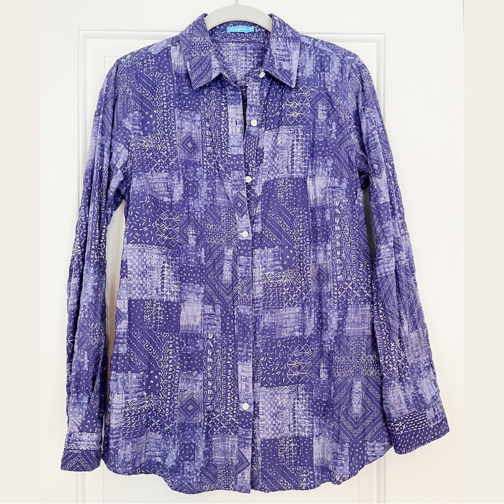 J. Mclaughlin Purple Patchwork Crinkle Long Sleev… - image 1